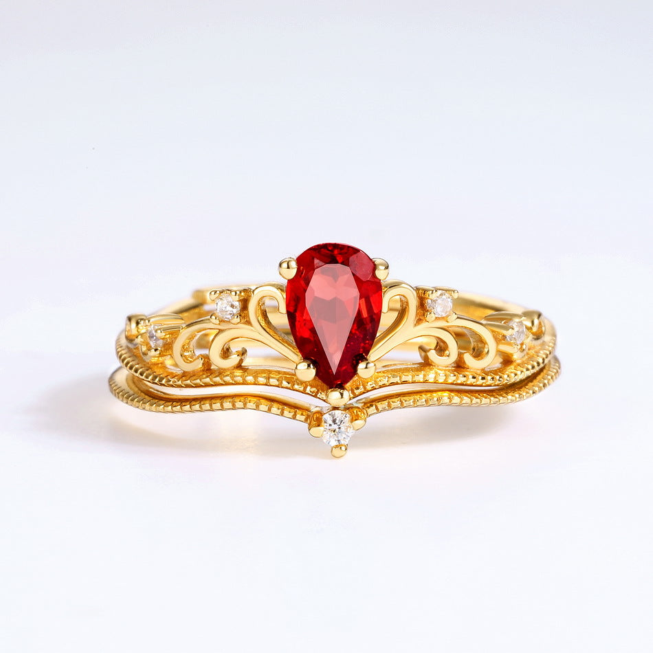 Garnet Crown Ring Set