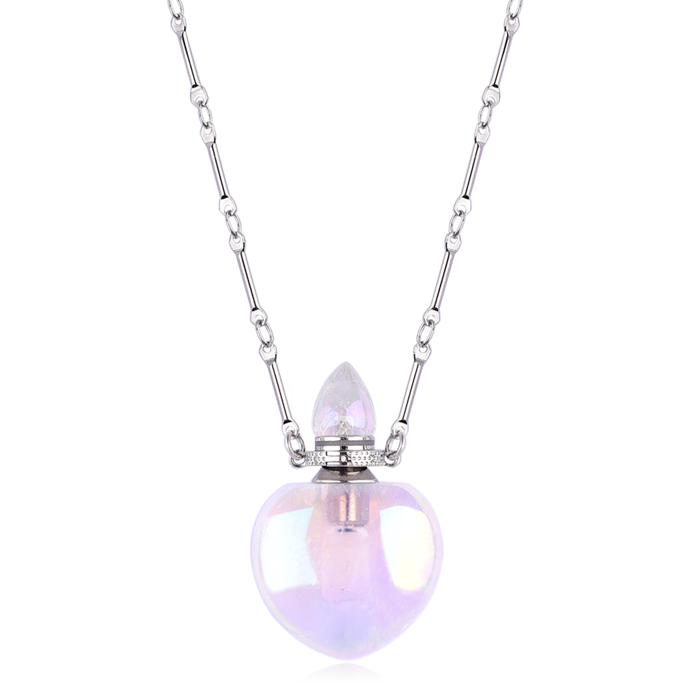 Medium Heart Perfume Bottle Necklace Silver